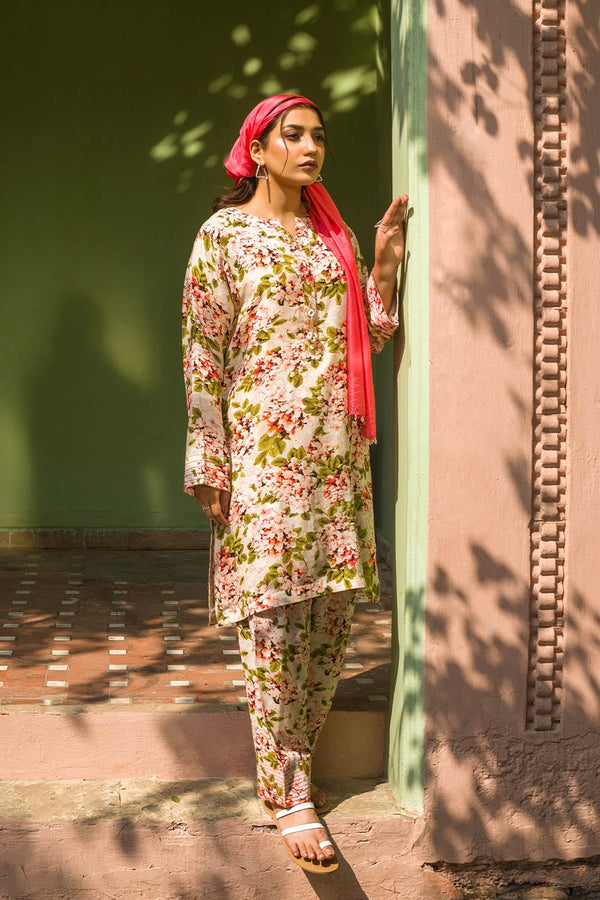 Hope Not Out by Shahid Afridi Eastern Women Shirt with Trouser Peach Floral Print 2Pc Flora
