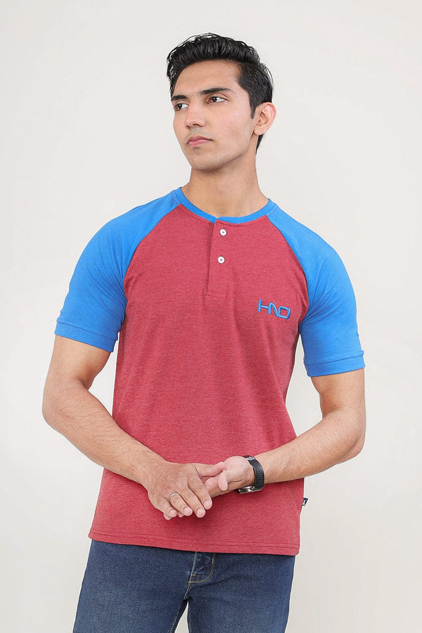 Hope Not Out by Shahid Afridi Men T-Shirt Maroon HNO Henley with Raglan Panels