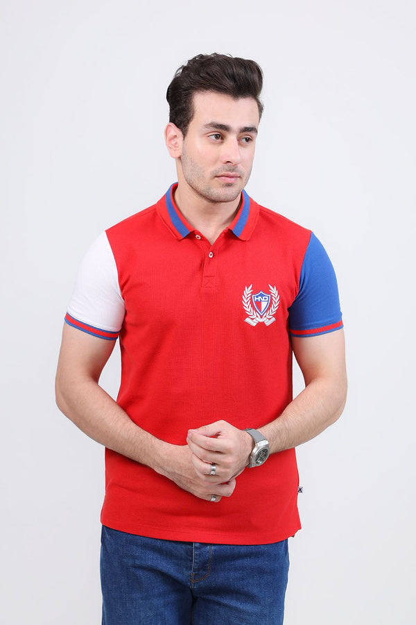 Hope Not Out by Shahid Afridi Men Polo Shirt Man Red Embroidery Tipping Collar
