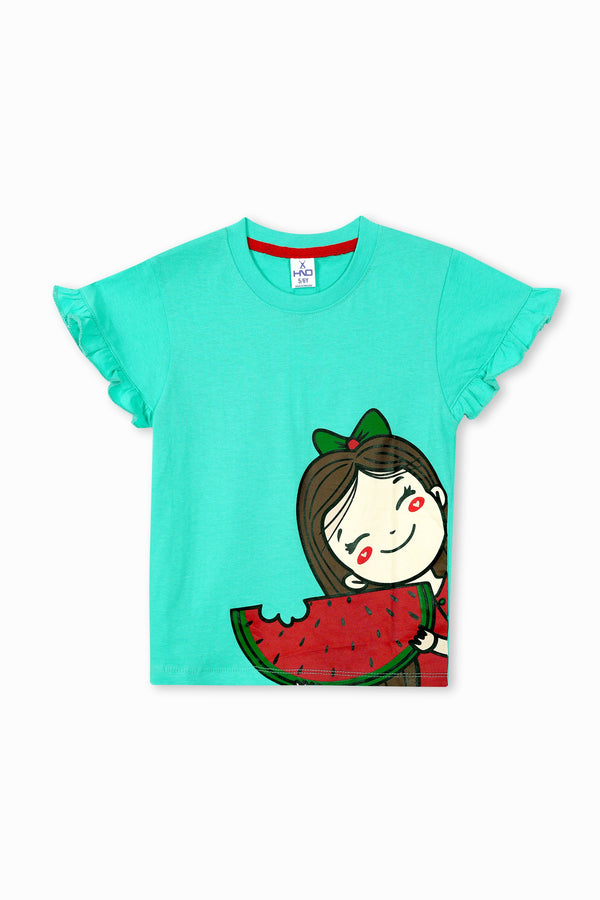 GRAPHIC RUFFLED SLEEVES T-SHIRT