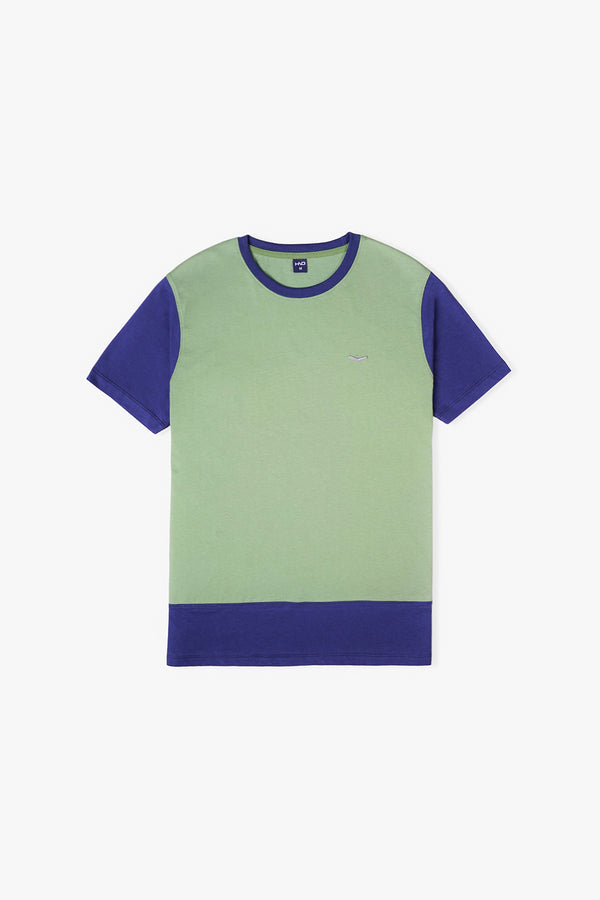 Men's Green T-Shirt With Contrast Sleeve
