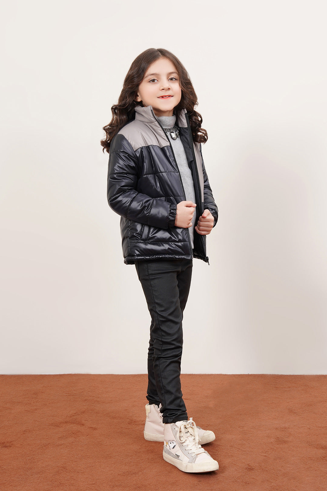 Unisex Navy Gray Quilted Puffer Jacket