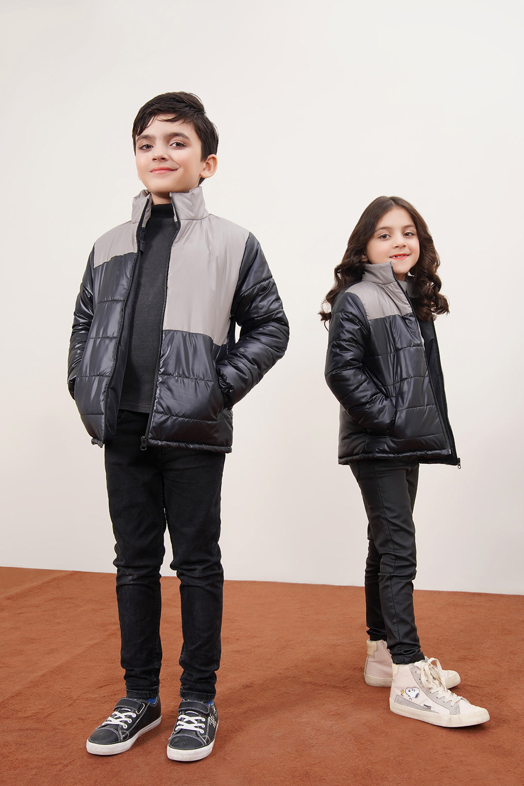 Unisex Navy Gray Quilted Puffer Jacket