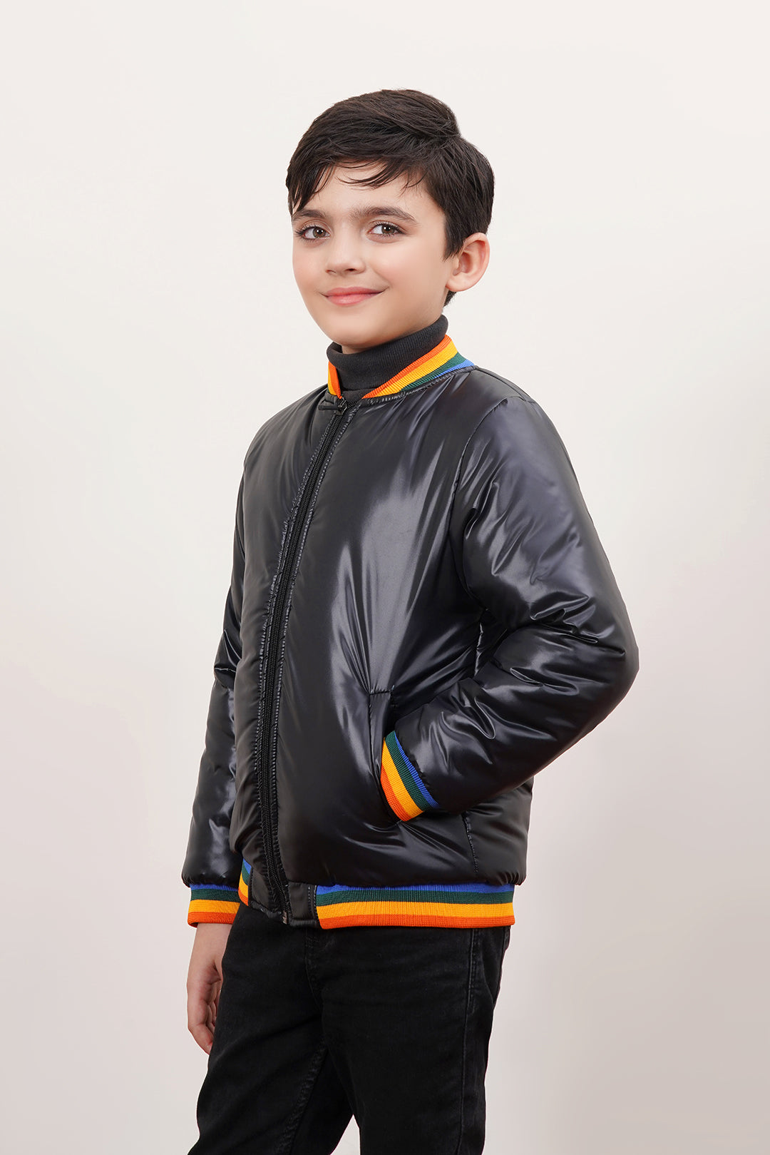 Unisex Quilted Puffer Jacket With Rainbow Rib