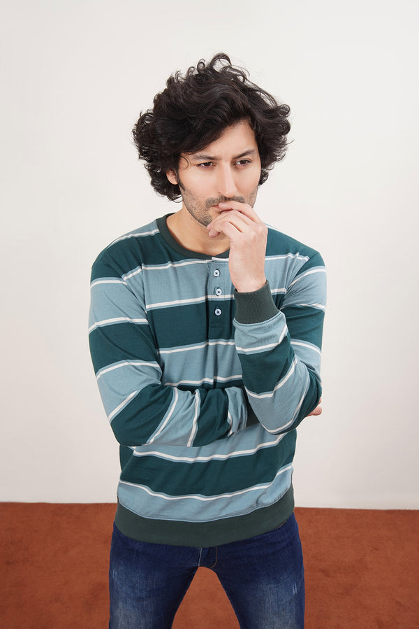 Men's Henley Striped Sweatshirt