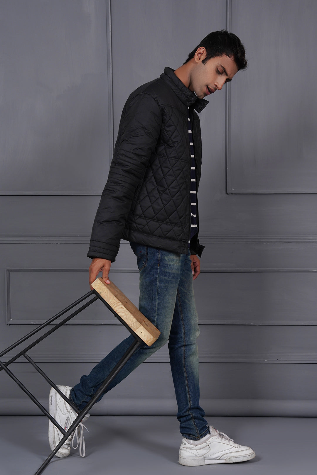 Black Quilted Men Puffer Jackets