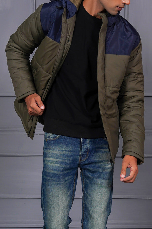 Olive Jacket With Navy Hood