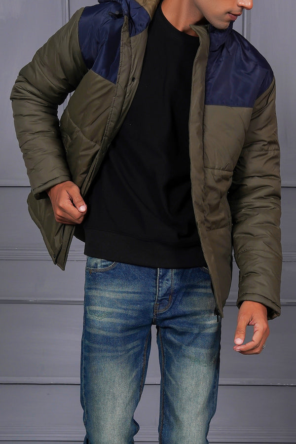 Olive Jacket With Navy Hood
