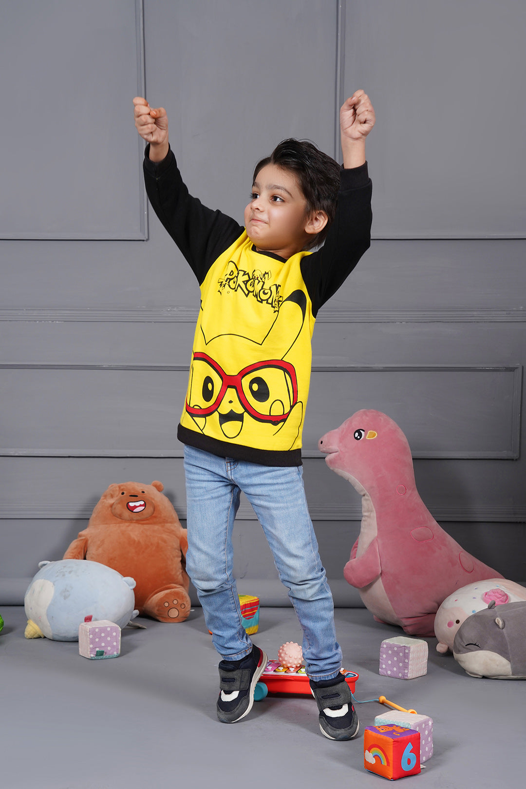 Pokemon Yellow With Black Contrast Sweat Shirt