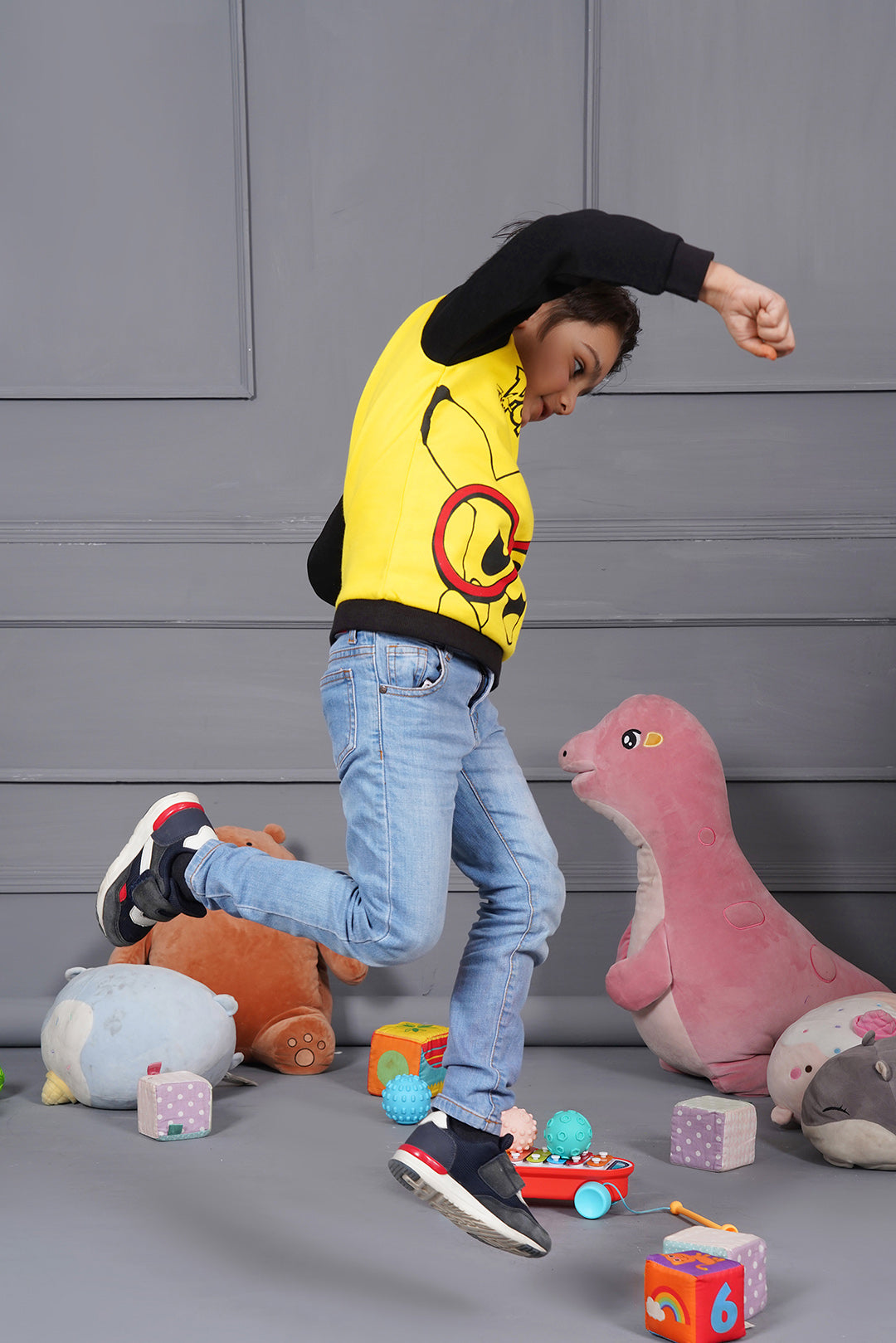 Pokemon Yellow With Black Contrast Sweat Shirt