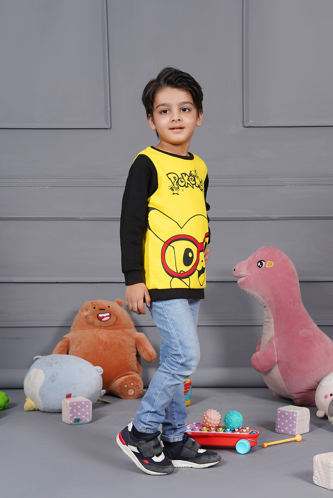 Pokemon Yellow With Black Contrast Sweat Shirt
