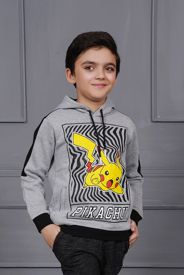 Boy's Grey Graphic Paneled Jumper Hoodie