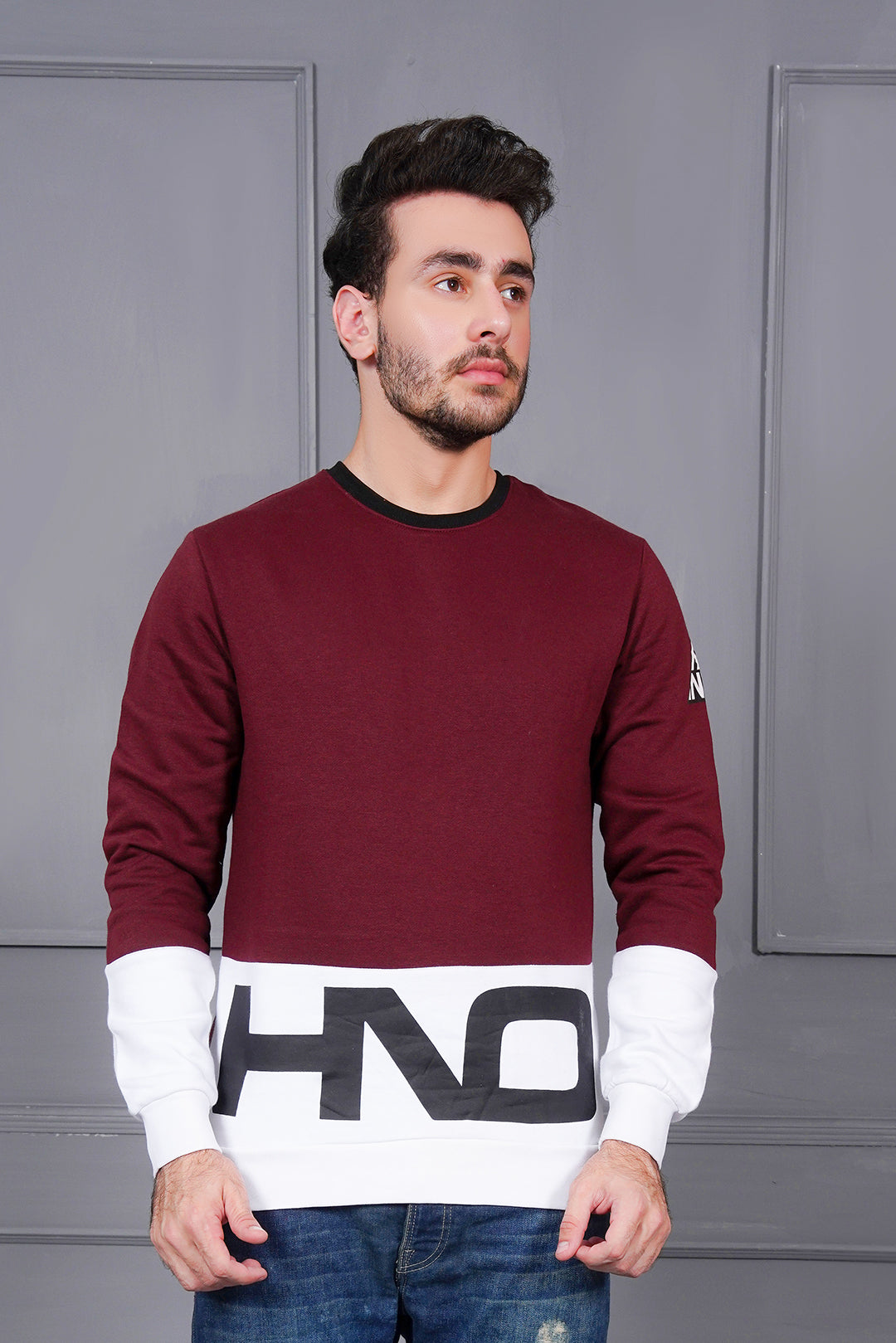 HNO Maroon Paneled Sweat Shirt