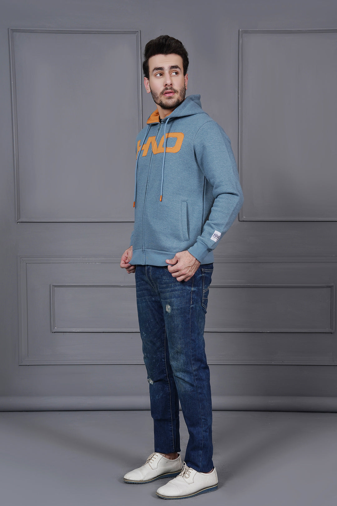 Applique Zipper Hood For Men