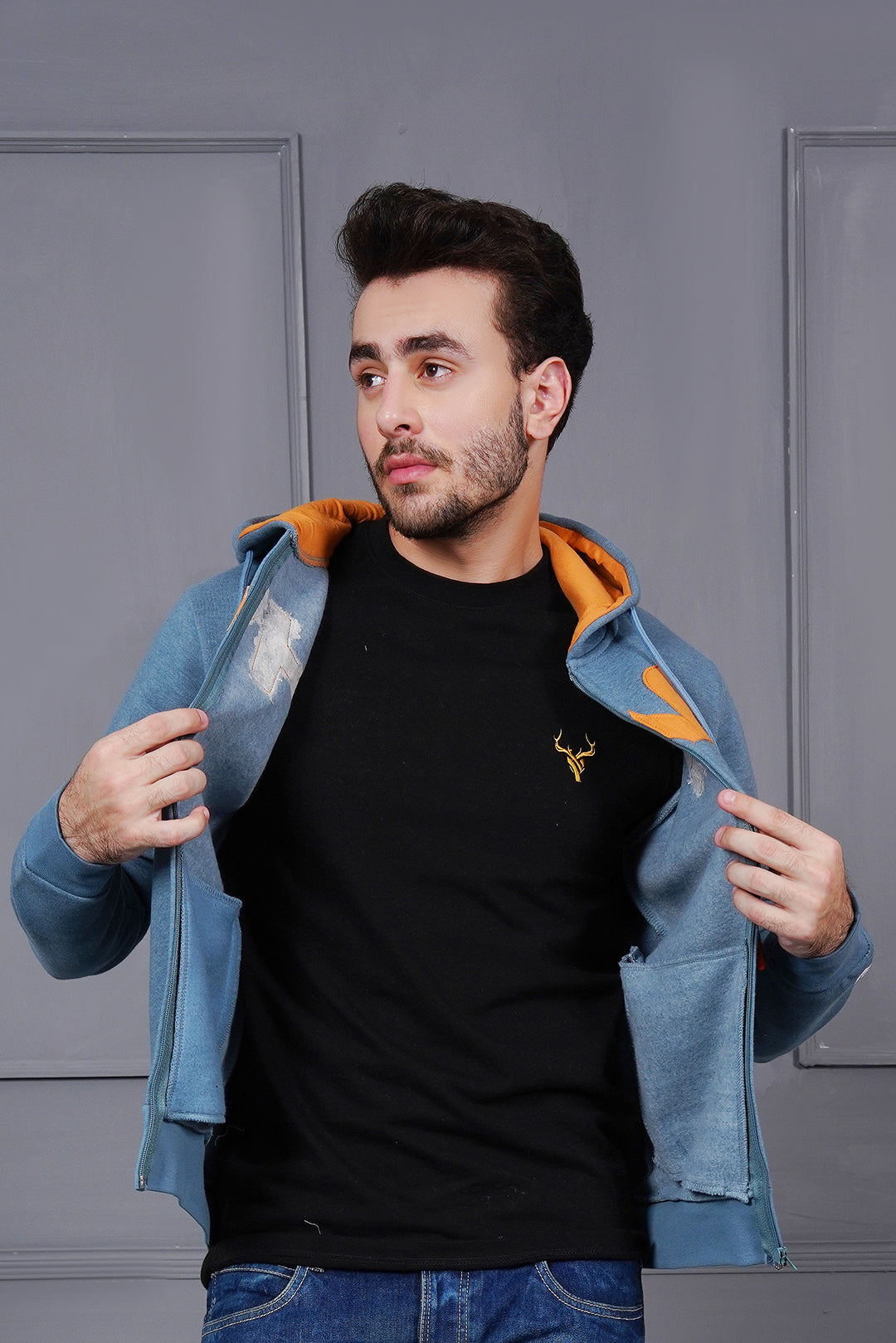 Applique Zipper Hood For Men