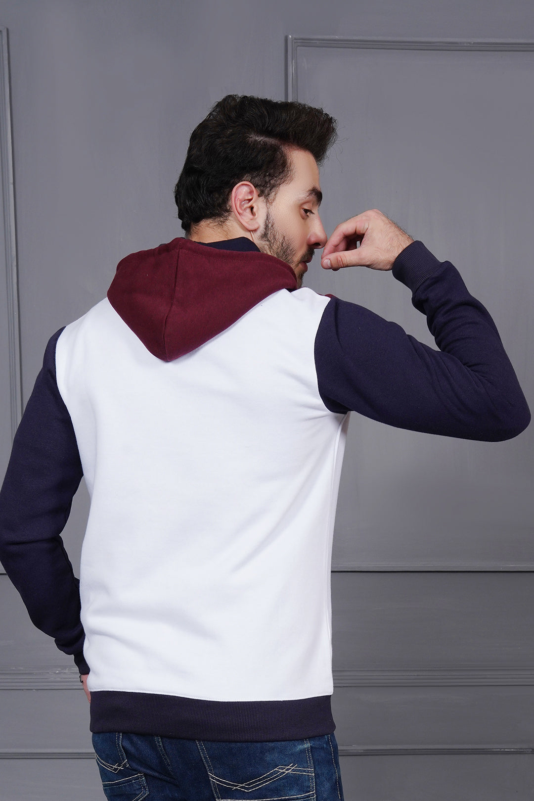 Men Contrast Panels Zipper Hoody