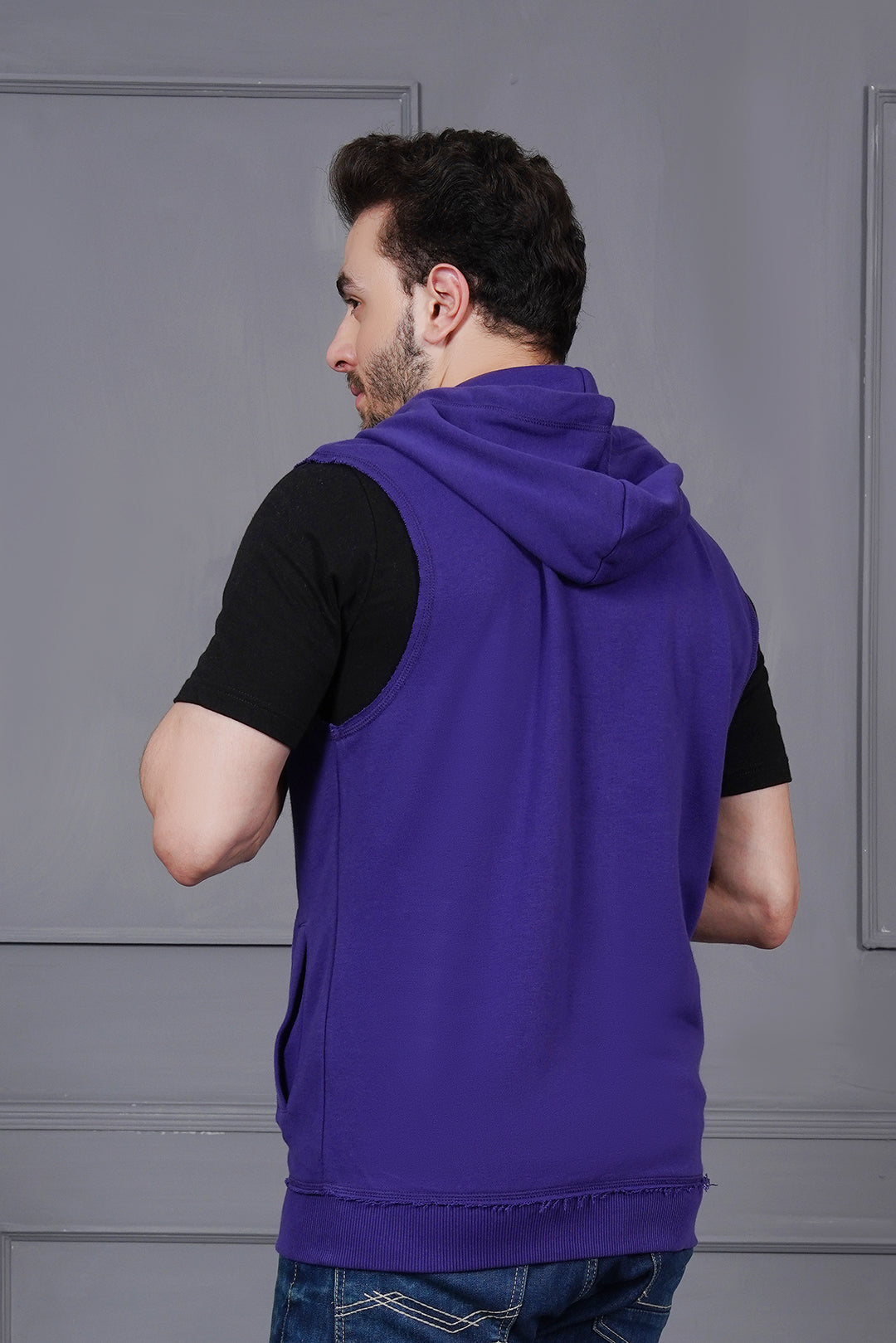 Men Purple Sleeveless Hoody