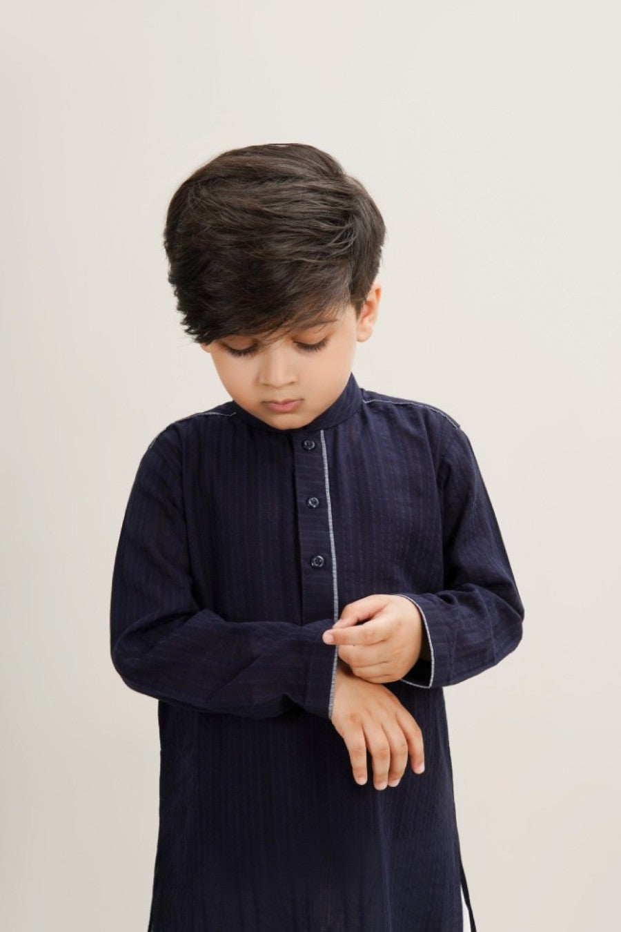 Navy Blue Boys Cotton Textured Kurta