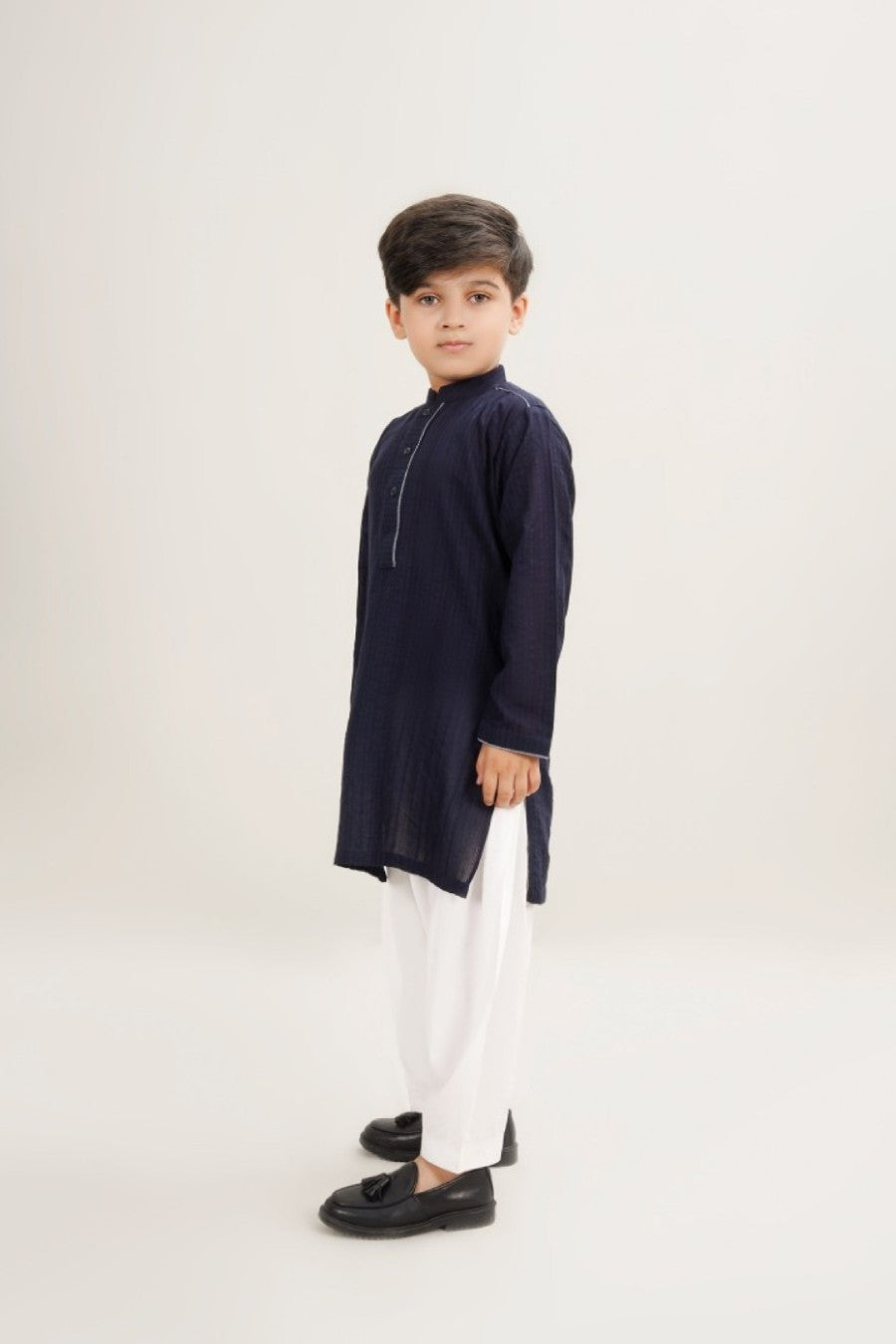 Navy Blue Boys Cotton Textured Kurta