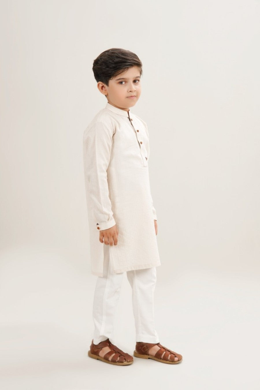 Cotton Self Printed Kurta With Wooden Buttons