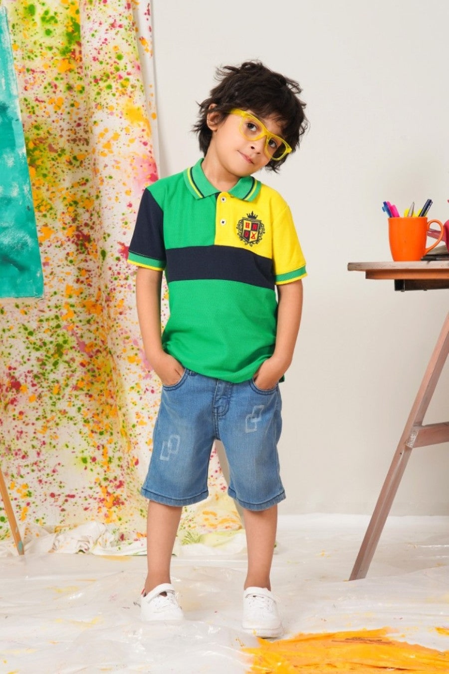 Green Embroidered Emblem Polo For Boys