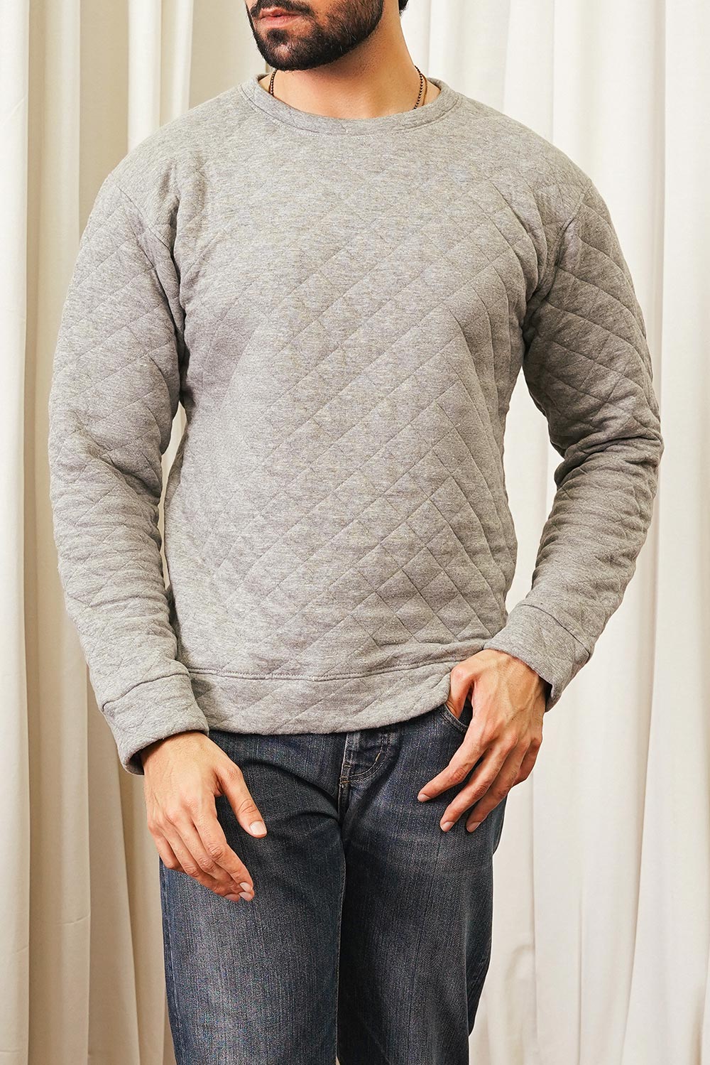 Grey Diamond Knit Sweatshirt