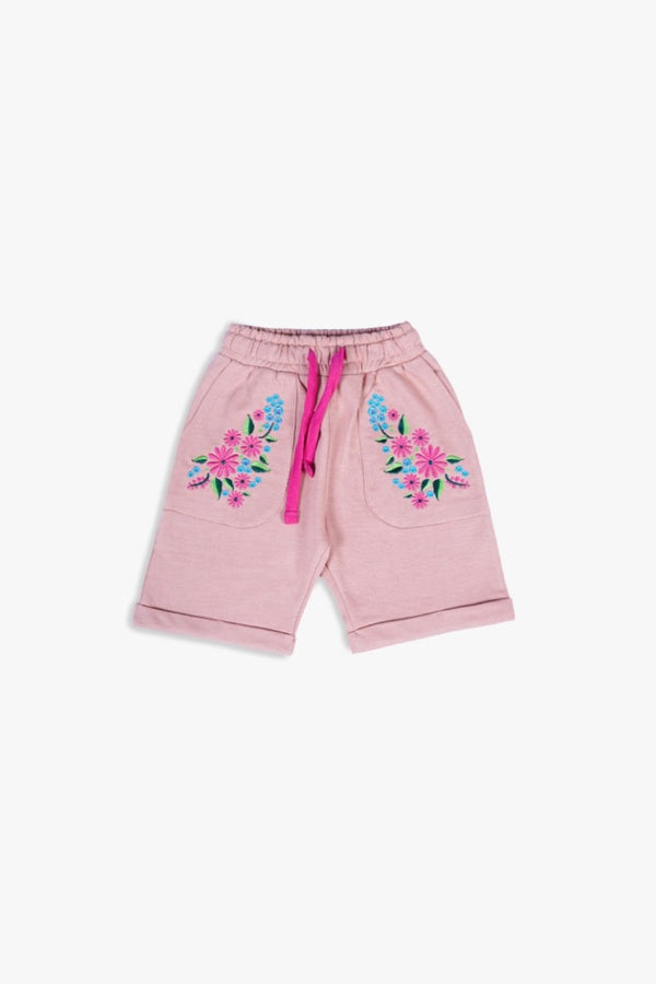 Tea Pink Embroided Girls Shorts