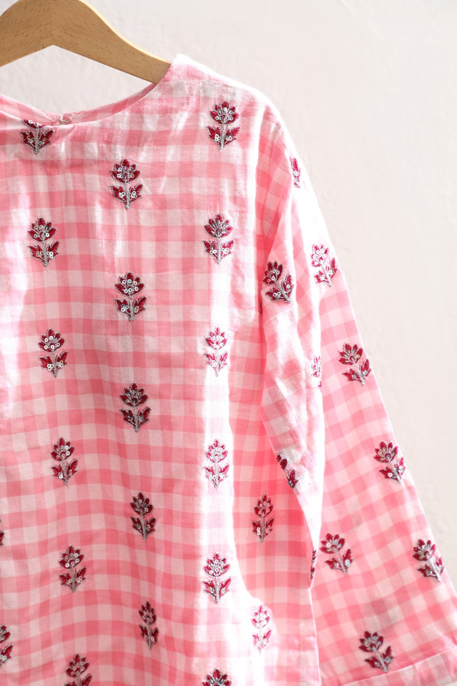 Girl'S Flora Pink Check Tunic Top
