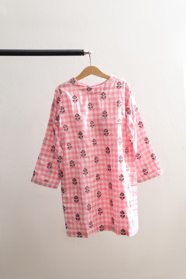 Girl'S Flora Pink Check Tunic Top