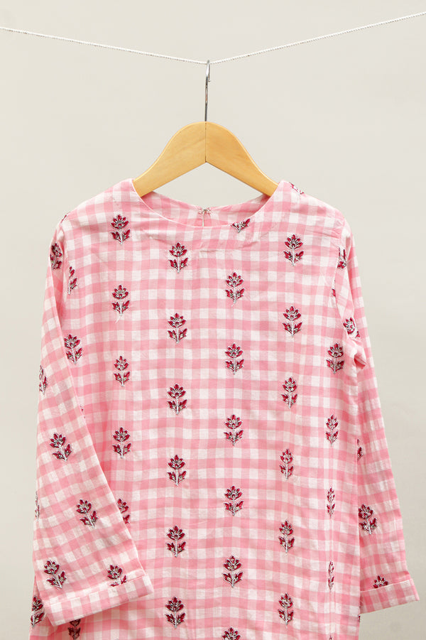 Girl's Flora Pink Check Tunic Top