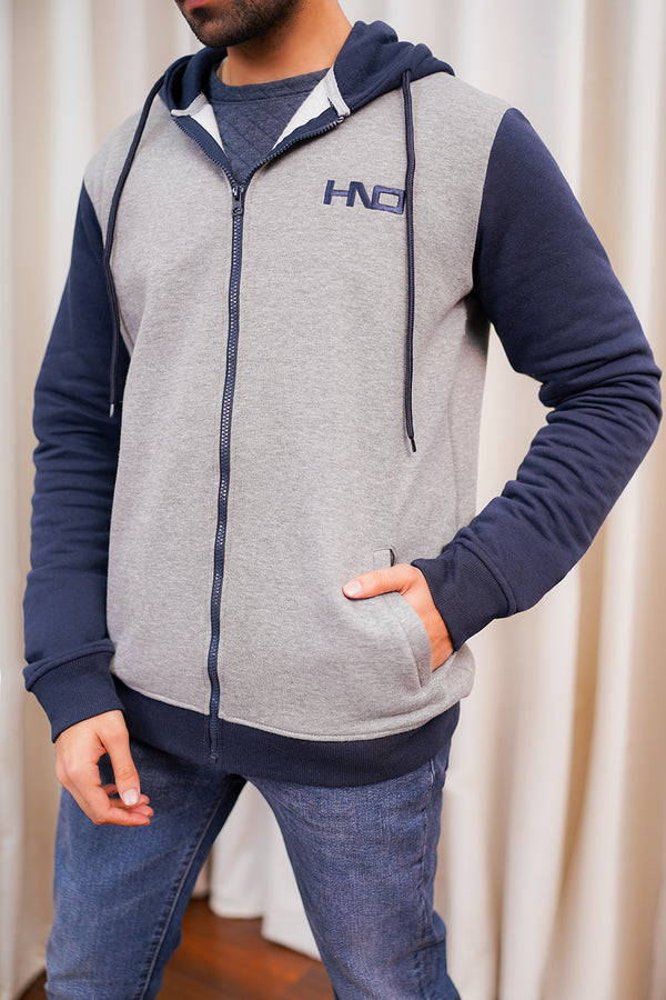 Grey Zipper With Navy Sleeves