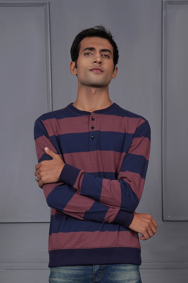 Men's Henley Striper Sweat Shirt
