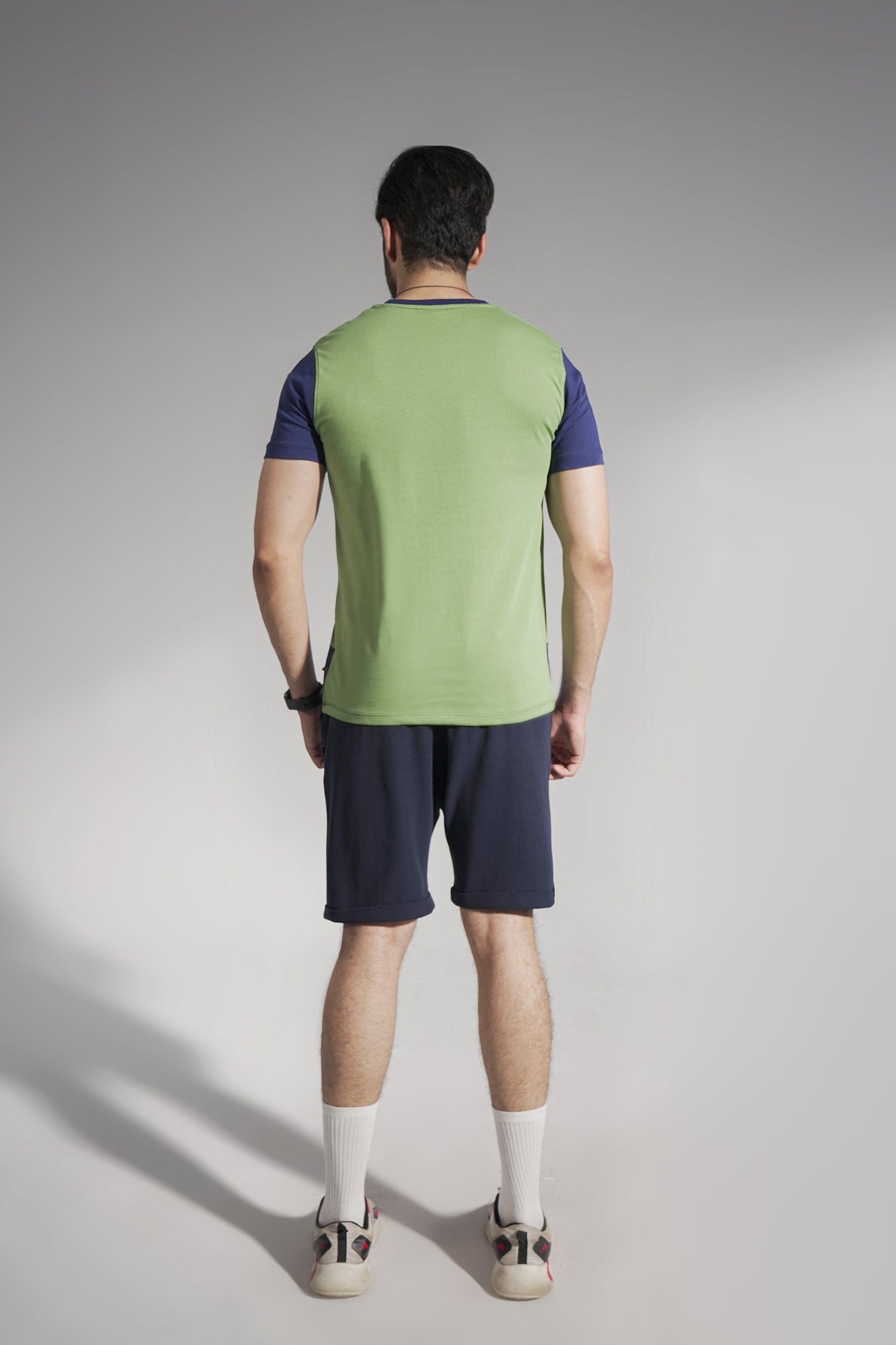 Green Crewneck With Contrast Sleeve