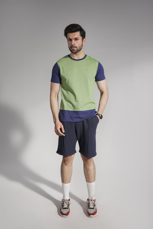 Green Crewneck With Contrast Sleeve