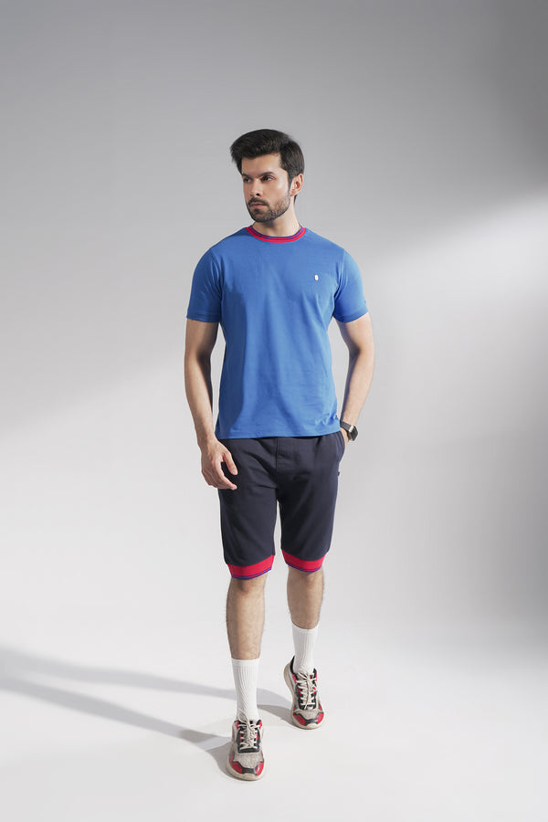 Blue T-Shirt With Tipping Rib On Neck