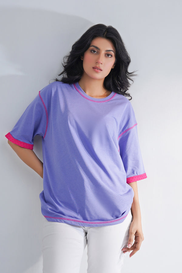 Women Five Thread T-Shirt With Jacqard Trims