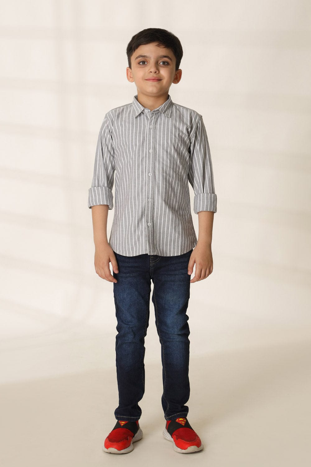 Hope Not Out by Shahid Afridi Boys Casual Shirt Grey Vertical Lining Boy's Shirt