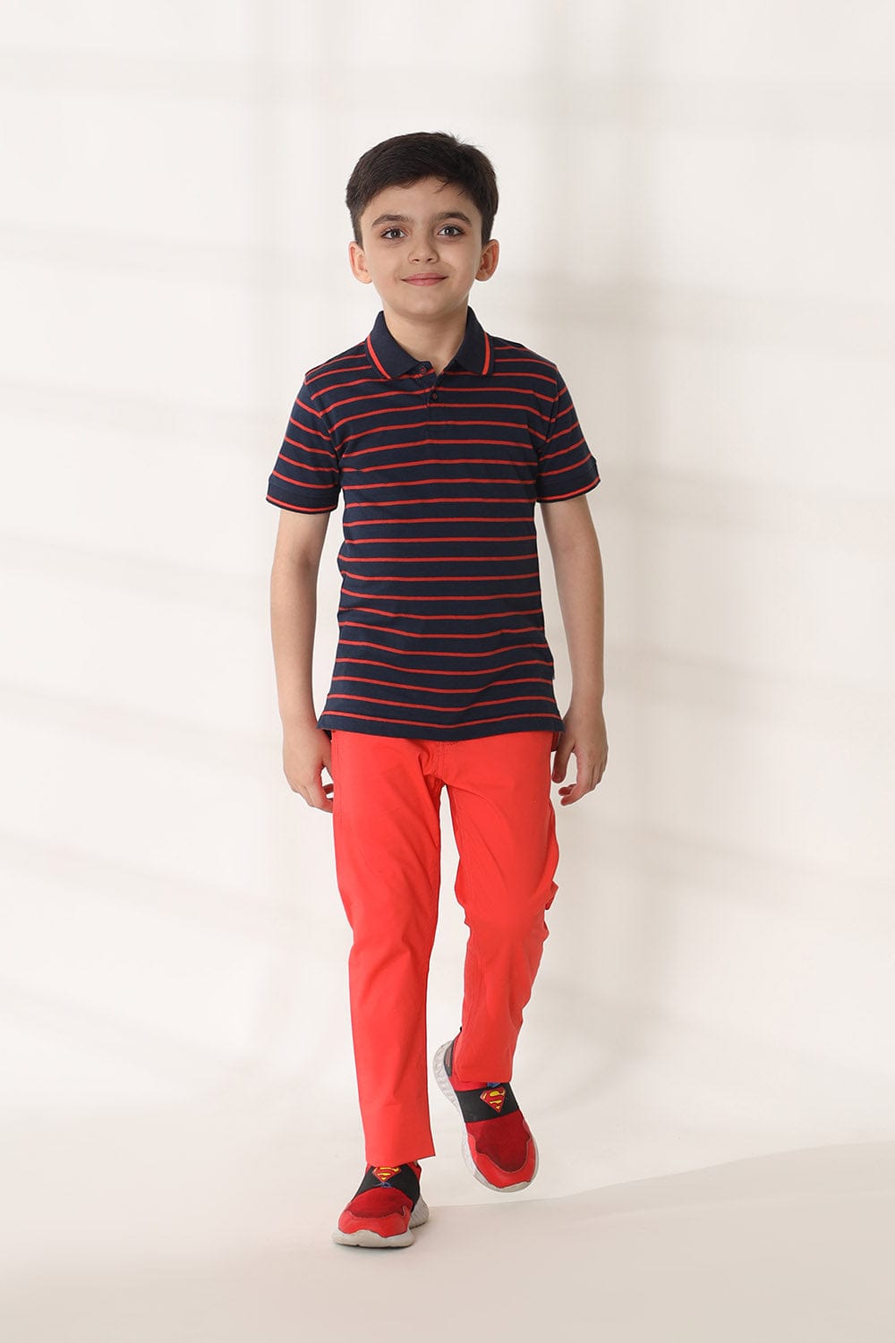 Hope Not Out by Shahid Afridi Boys Knit Polo Shirt Blue And Red Yarn Dyed Polo Shirt