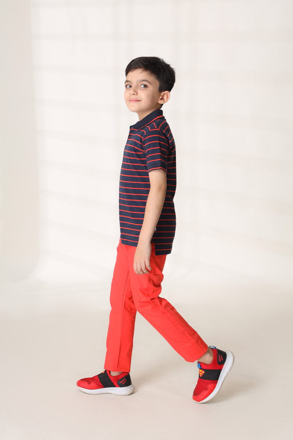 Hope Not Out by Shahid Afridi Boys Knit Polo Shirt Blue And Red Yarn Dyed Polo Shirt
