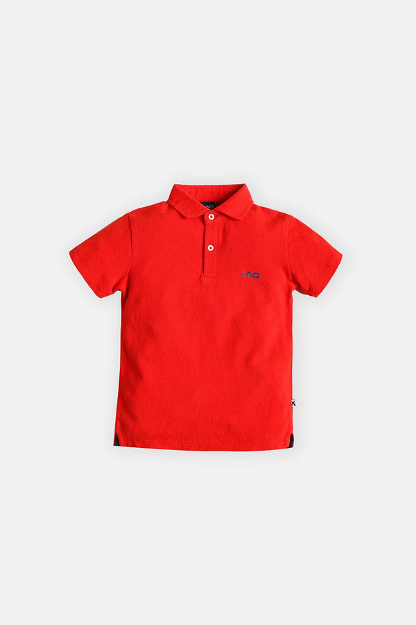 Hope Not Out by Shahid Afridi Boys Knit Polo Shirt Self Fabric Red Polo Shirt
