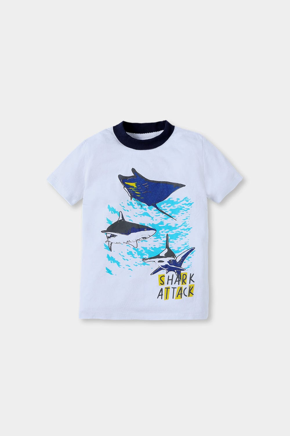 Hope Not Out by Shahid Afridi Boys Knit T-Shirt Marine Life Graphic Print Half Sleeve White T-Shirt with Contrast Collar