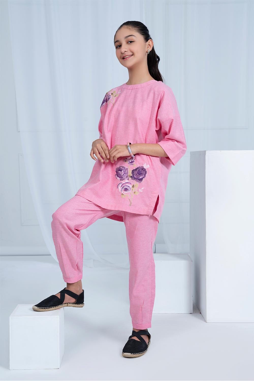 Hope Not Out by Shahid Afridi Eastern Girls Co-Ord Sets Pink Shambre Co-Ord Set