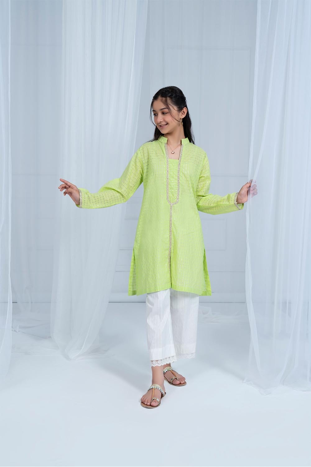 Hope Not Out by Shahid Afridi Eastern Girls Shirts Girl Flora Neonlime Green Shirt