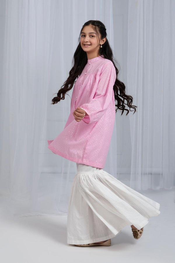 Hope Not Out by Shahid Afridi Eastern Girls Shirts Girl Flora Pink Zaari Shirt