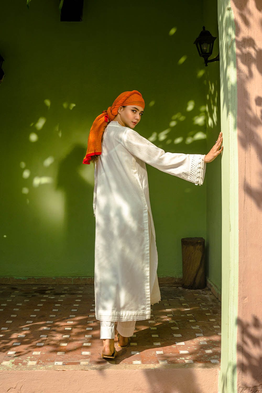 Hope Not Out by Shahid Afridi Eastern Women Shirts White Tarkashi Elongated Shirt Flora