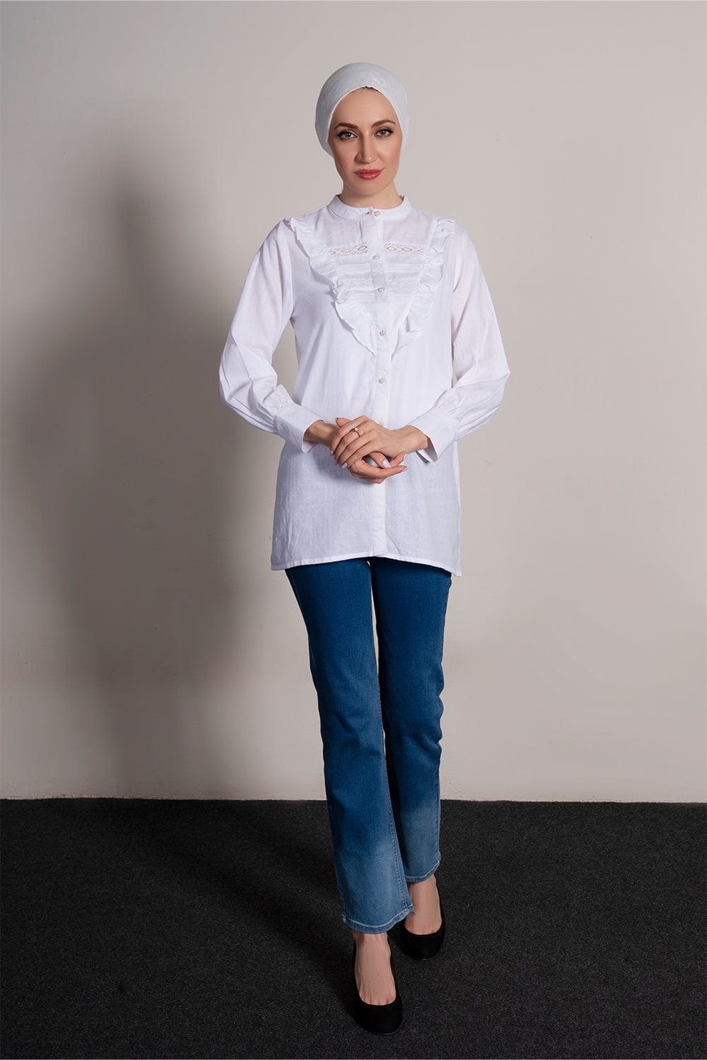 Hope Not Out by Shahid Afridi Eastern Women Shirts White Textured Button Down Top