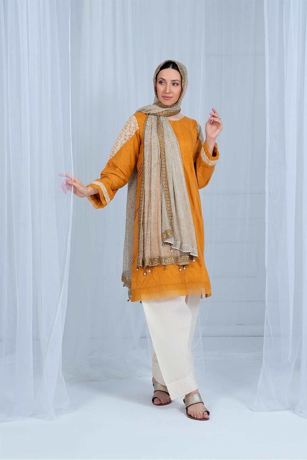 Hope Not Out by Shahid Afridi Eastern Women Trousers Woman Off White Basic Shalwar Flora