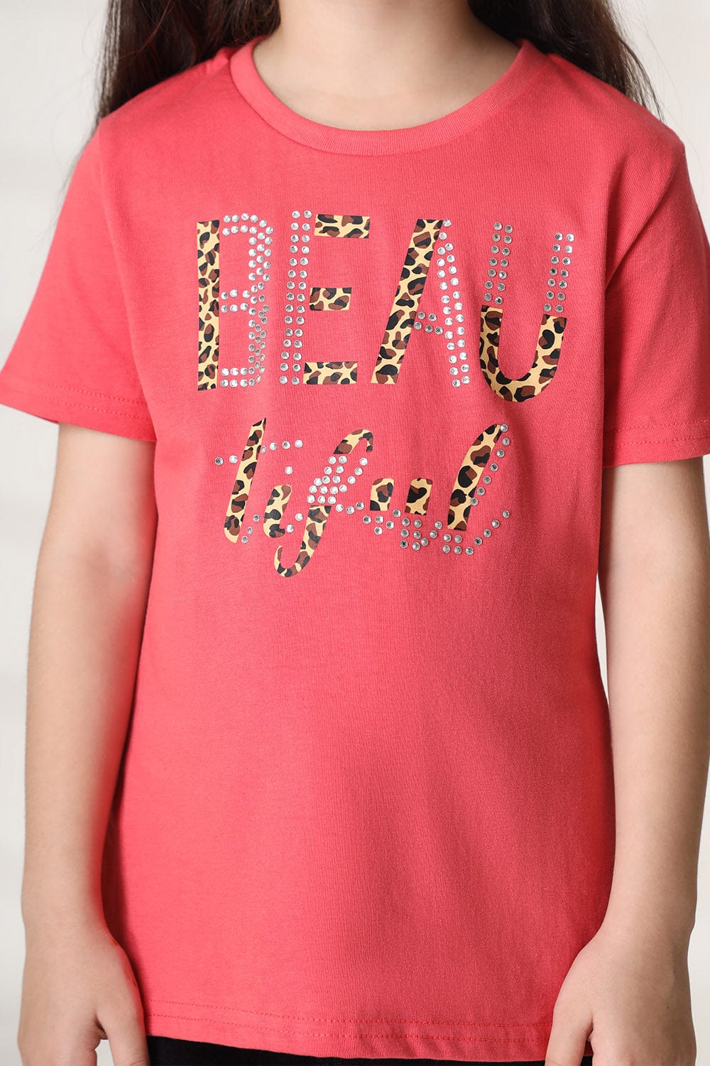 Hope Not Out by Shahid Afridi Girls Knit T-Shirt Stunning Stone-Embellished Pink Half Sleeve Tee for Girls