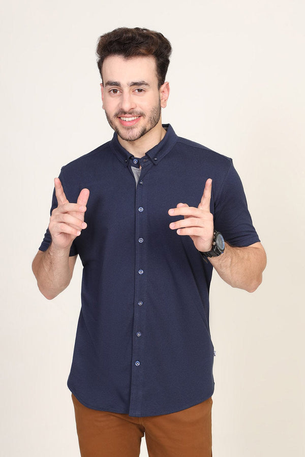 Hope Not Out by Shahid Afridi Men Casual Shirt Navy Button Down Casual Shirt
