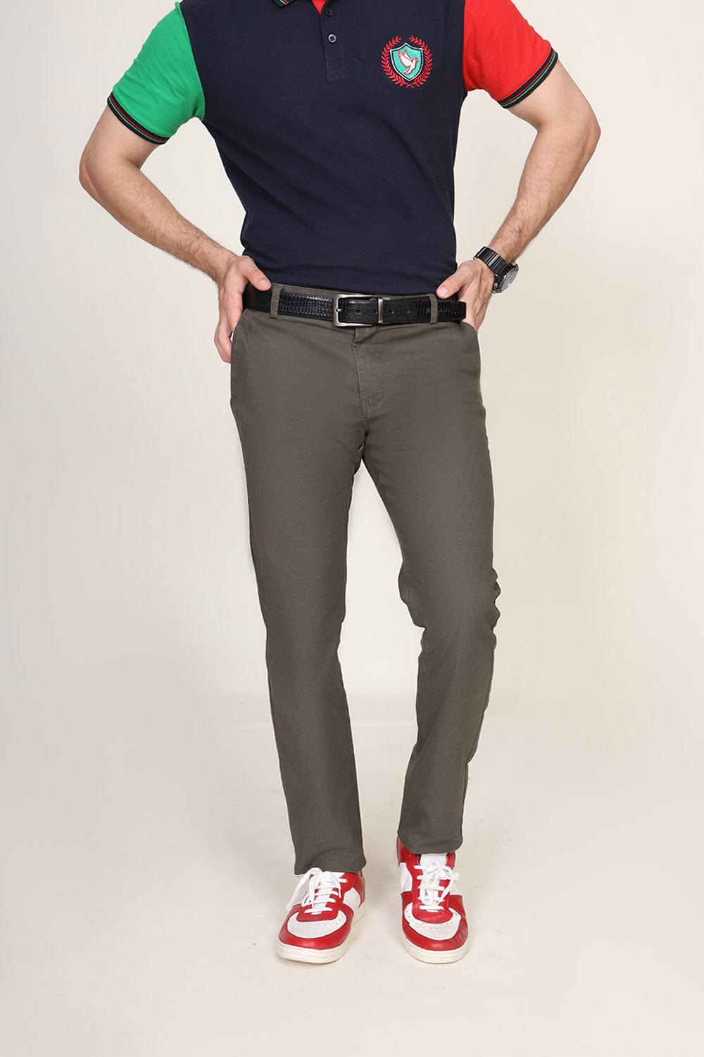 Hope Not Out by Shahid Afridi Men Chino Olive Green Textured Chino